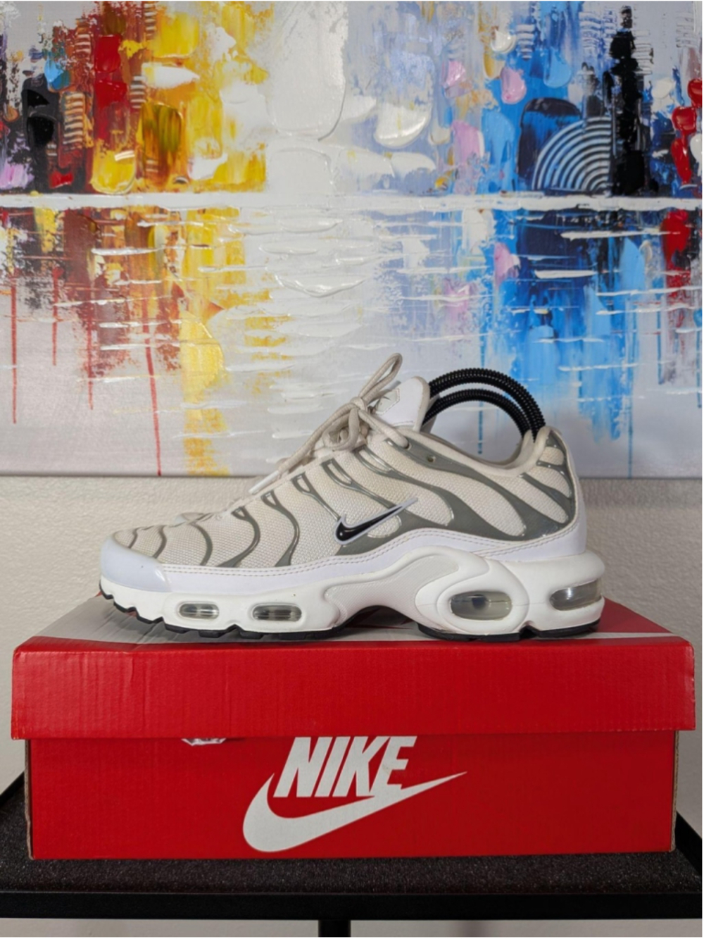 Nike Air Max Plus TN Shoes Womens Size 9 White Black Mesh Sneakers HJ9743-100